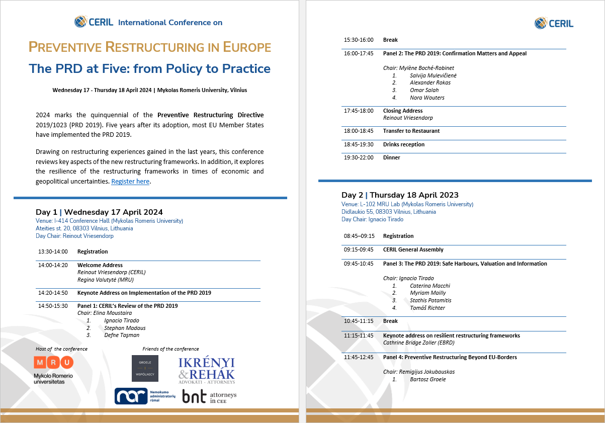 Program Conference on Preventive Restructuring in Europe